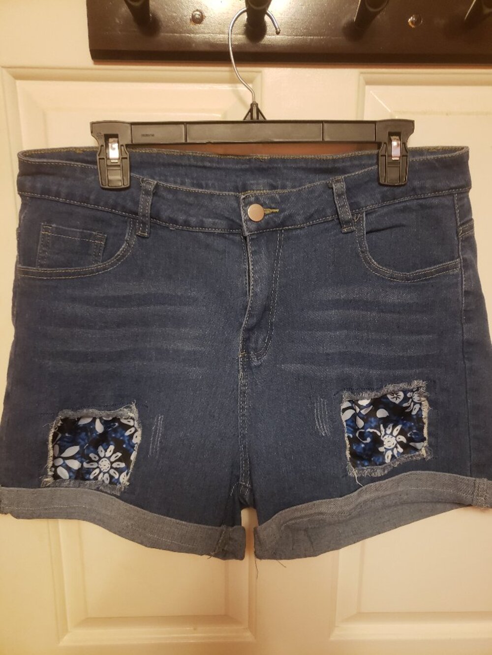 Denium shorts with patch work Detail.